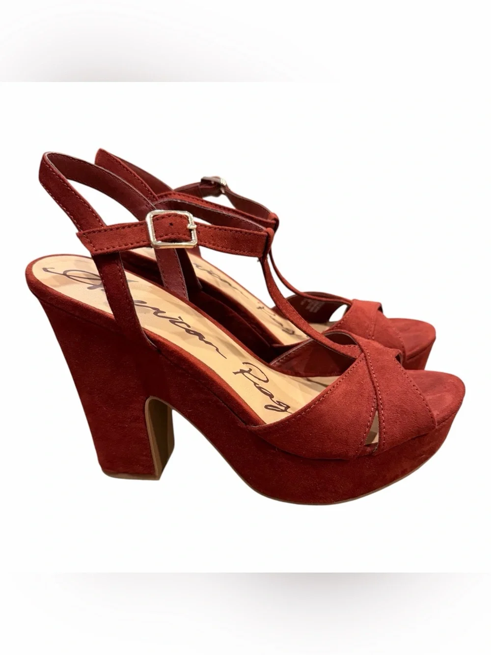 American Rag Rust Suede Platform T-Strap Sandals